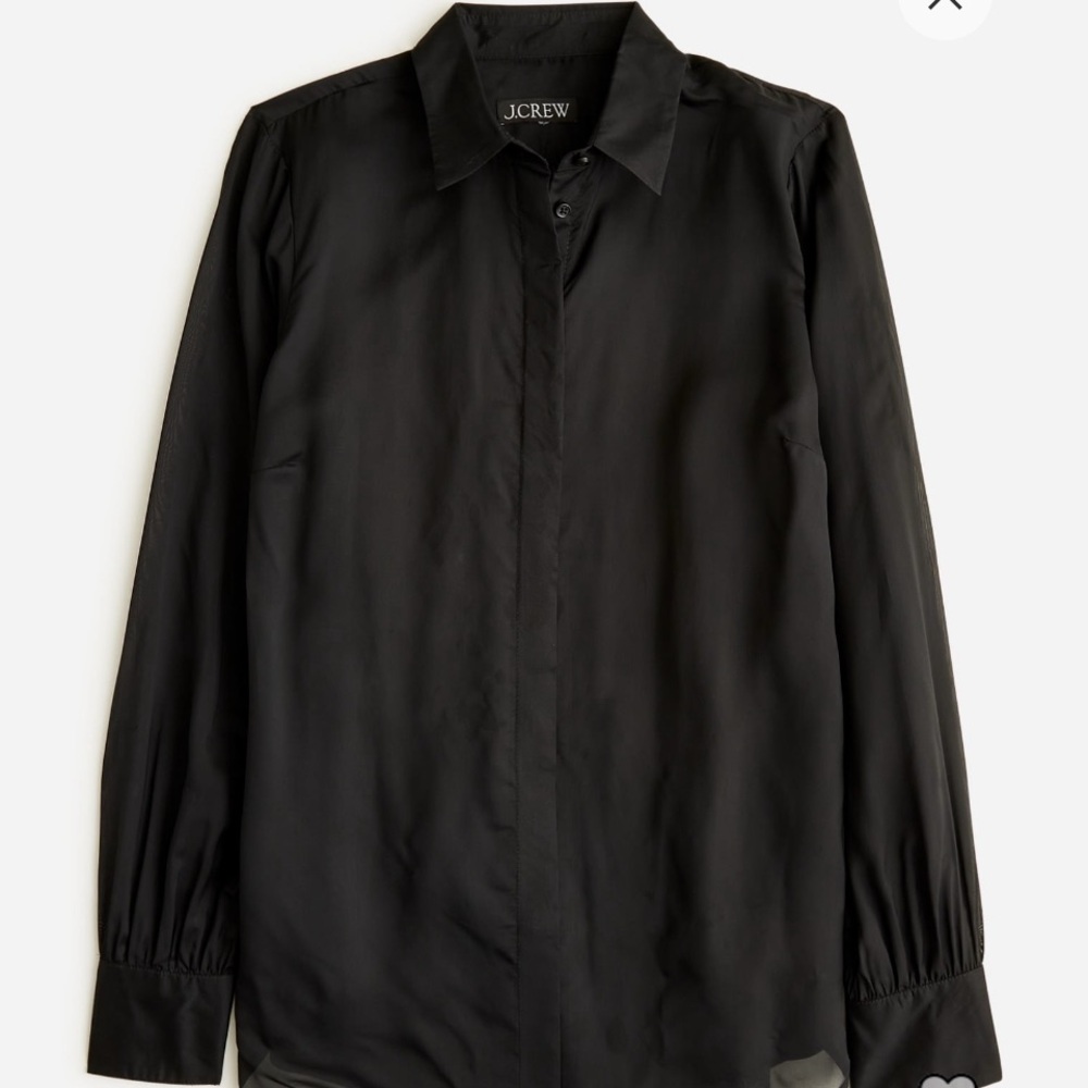 NWT J. Crew Black Sheer Organza Button Shirt with Camisole, Size 10